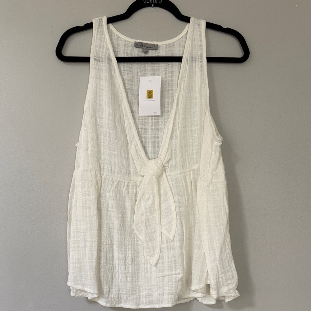 Cream Tie-Front Sleeveless Tank Top